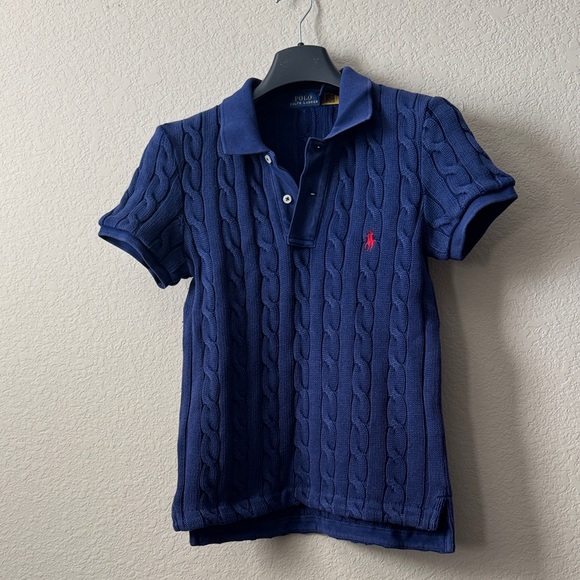 Polo Ralph Lauren Tops - Polo by Ralph Lauren Blue Cable Knit Polo Shirt